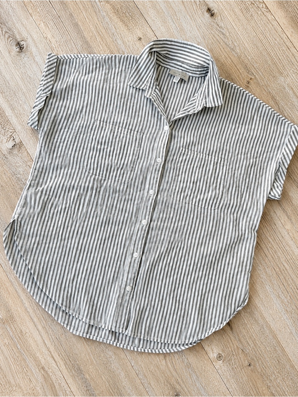Lucky Brand Olive Gray Stripe Cotton Button Front Shirt Medium